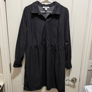 Nine West Black Long-Sleeve Button-Front Shirt Dress